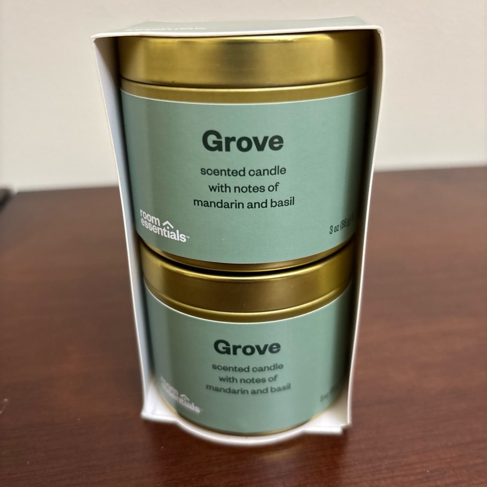 Room Essentials Grove Scented Candles Mandarin Basil 2 Pack 3oz Each New
